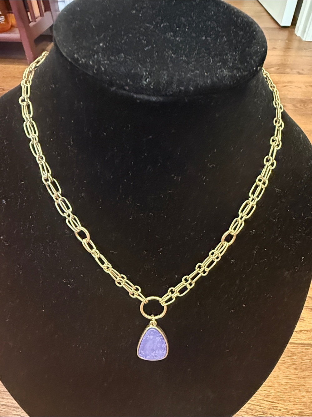 Plunder Gold-Tone Chain Necklace with Purple Pendant